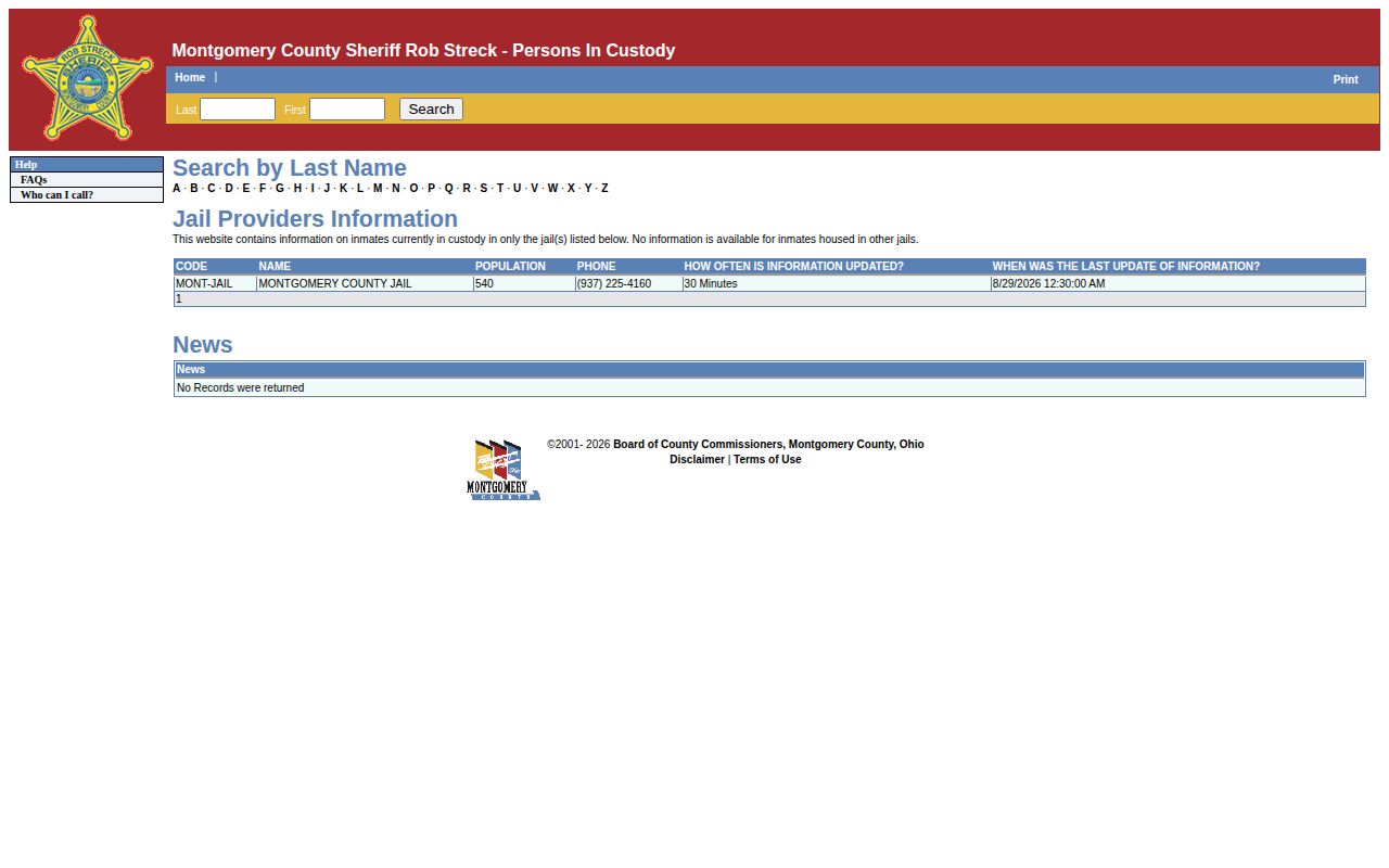 Montgomery County current-custody roster record search